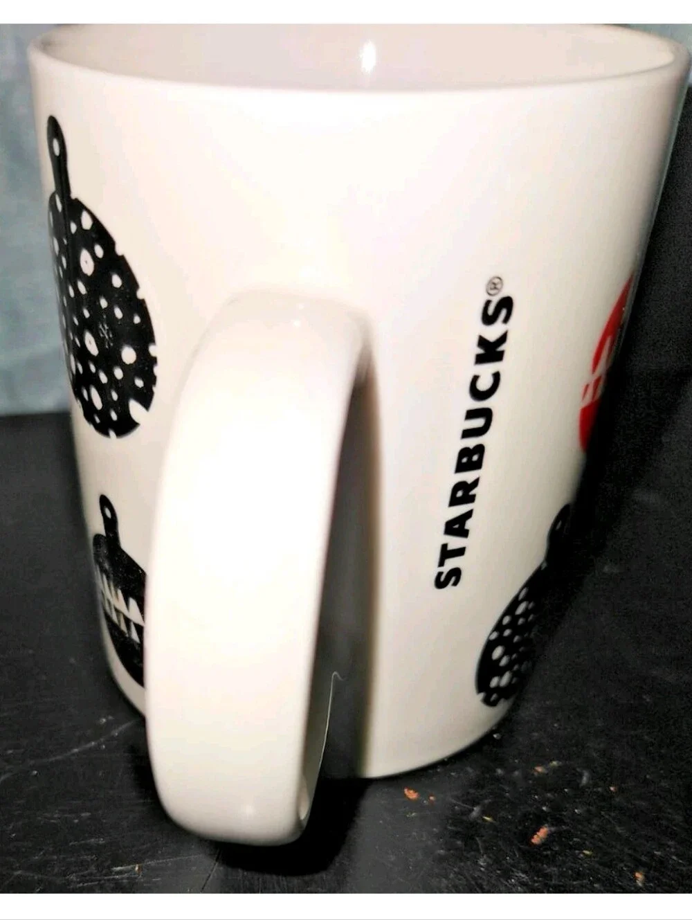 STARBUCKS Ornament Christmas Coffee Tea Cup Mug 12 oz Red Black 2016 Holiday